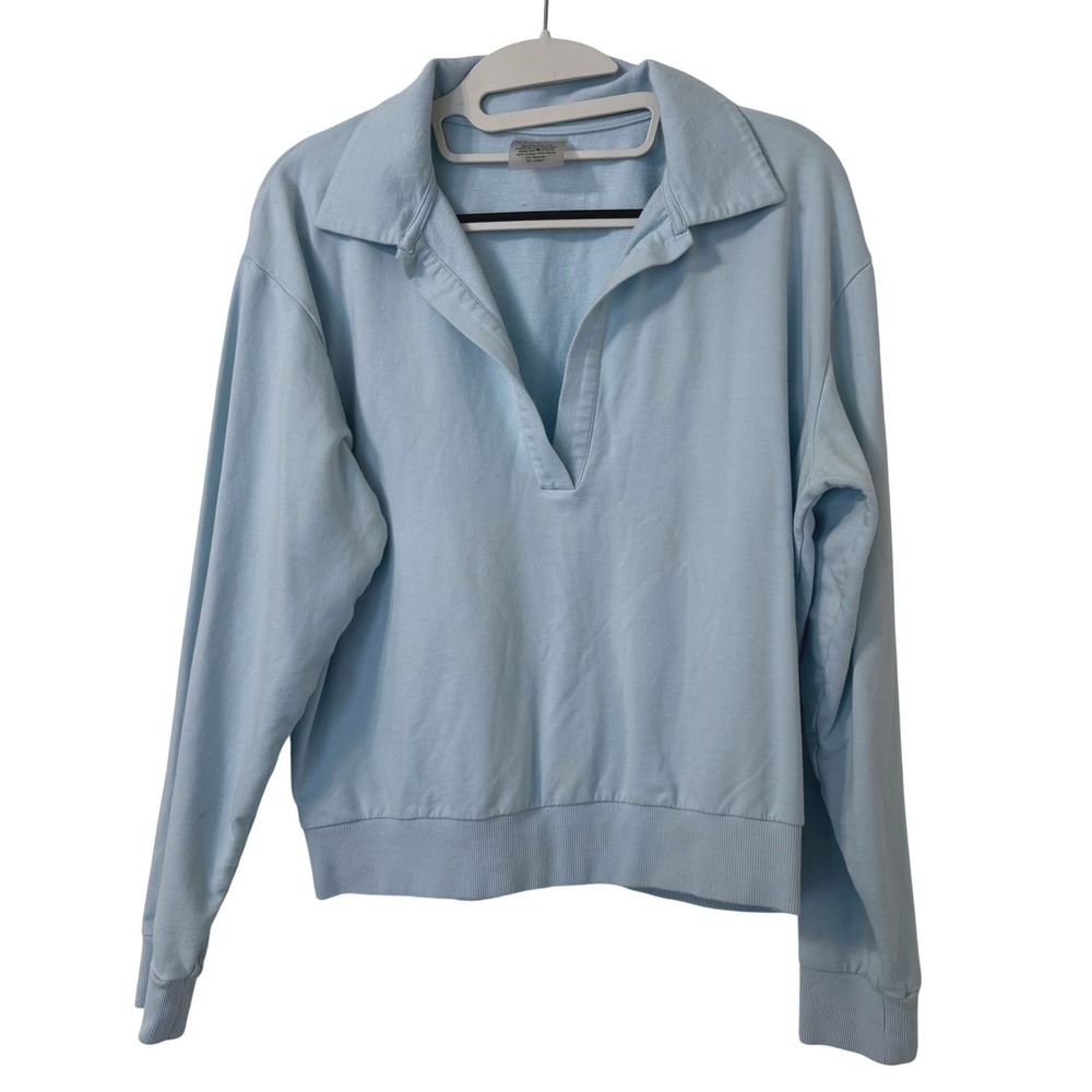 Negative Underwear Whipped Polo Sweatshirt Light Blue Cotton Modal‎ V-Neck Small